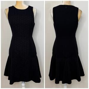 J. Crew Collection Floral Eyelet Fit & Flare Dress Size 4 Black Flounce Hem